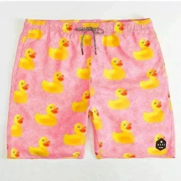 NEFF Men’s Pink Rubber Duckie Swim Board Shorts Size X-Large - Picture 2 of 11